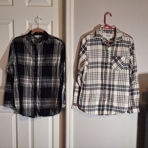 2 Plaid Button Down Flannel Shirts - 1 Old Navy 1 Field & Stream